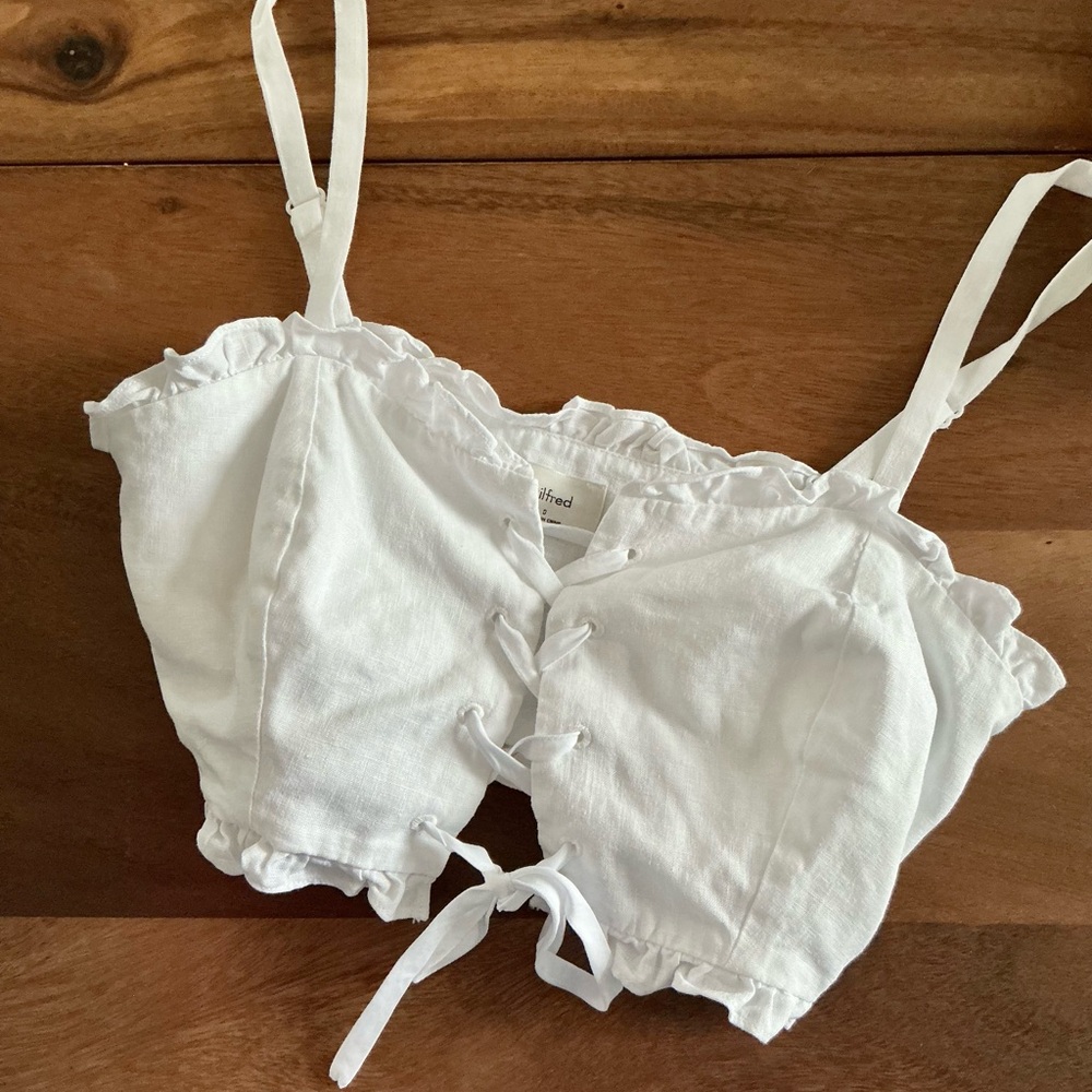 Wilfred Aritzia Sariah Linen Ruffled Crop Top Size 0